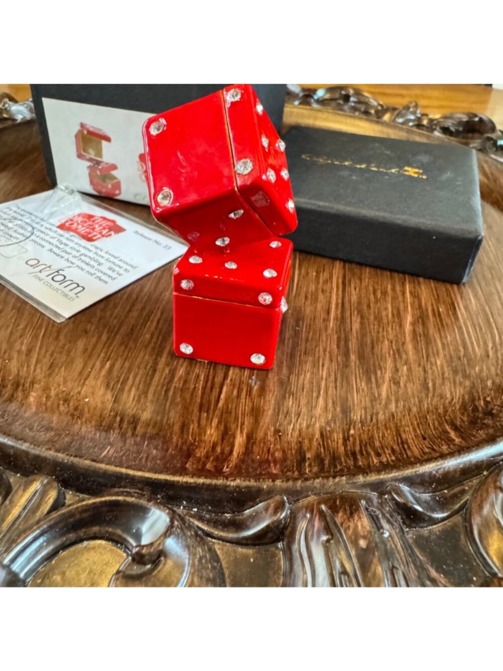 VTG Red Dice Trinket Box Enamel Rhinestones By Work Of Art Double Box 2.5" Tall - Picture 11 of 15
